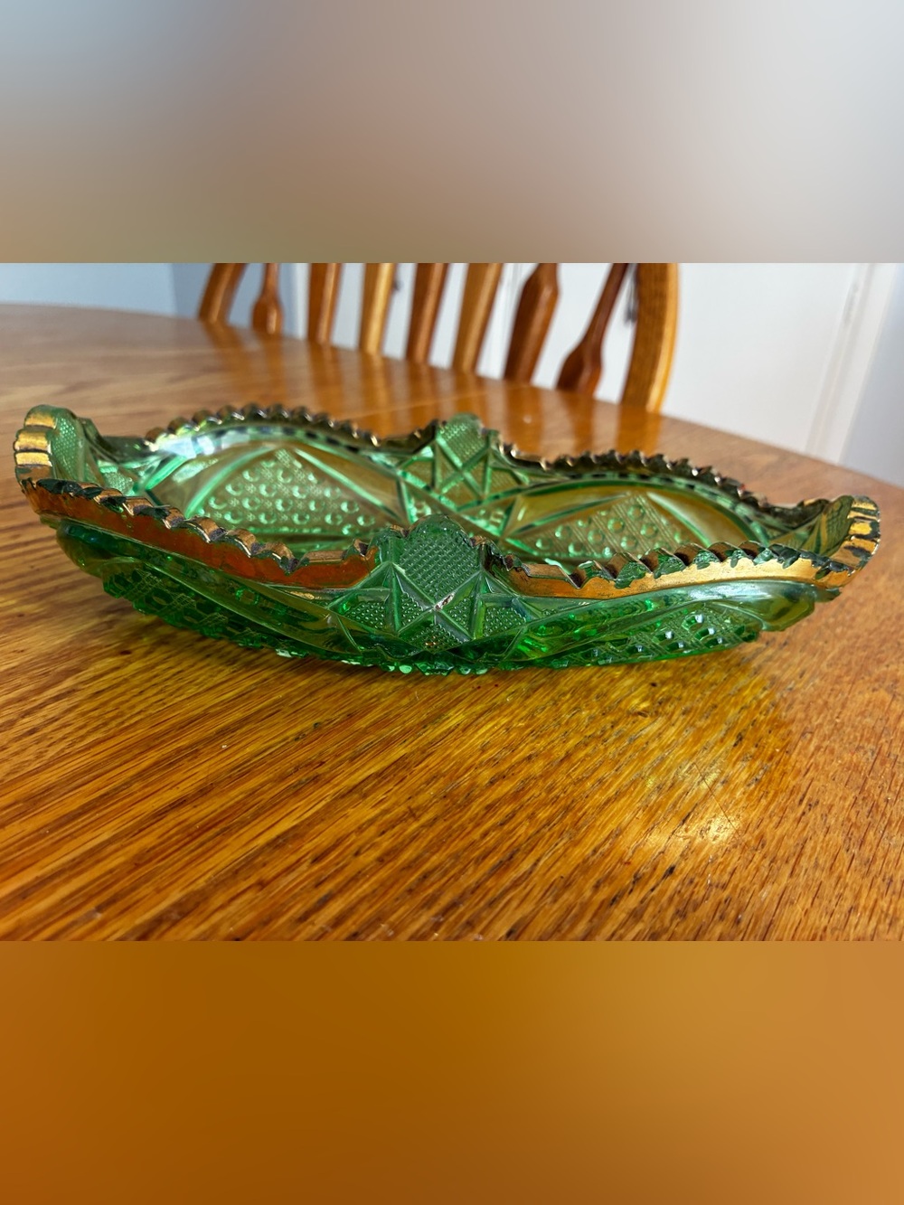 Antique McKee Green Pressed Glass Pickle/Relish Dish